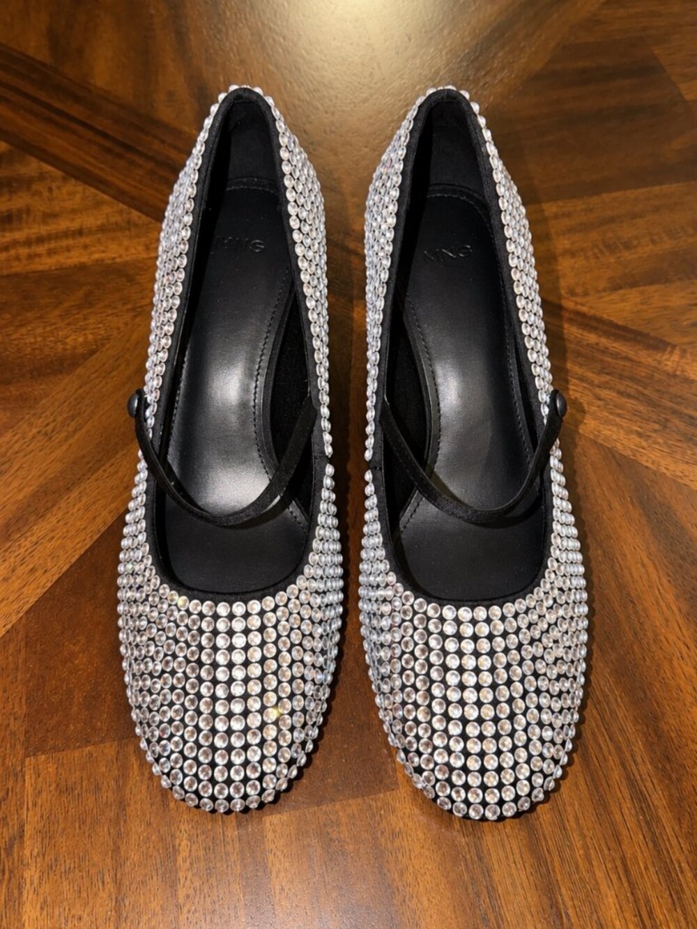 Mango Rhinestone Crystal Mary Jane Block Heels Black Size 9 / EU 39 NWT